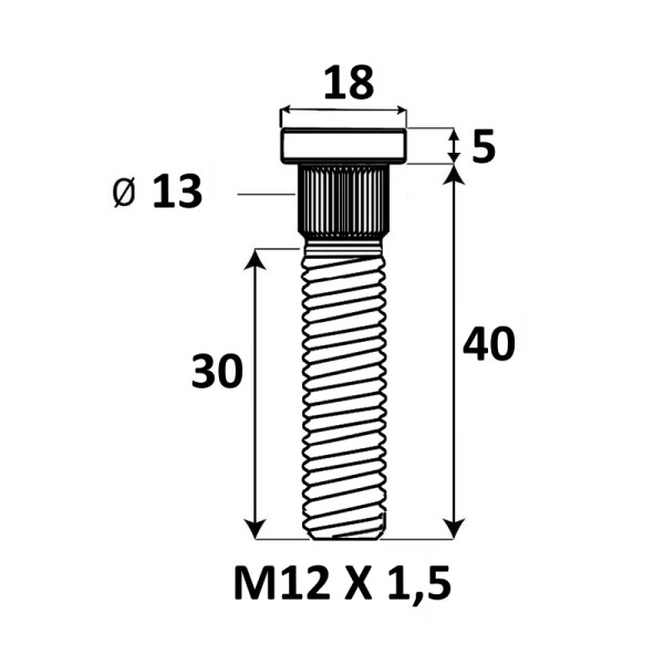Iepresējama tapskrūve M12x1,5x40 mm Ø13