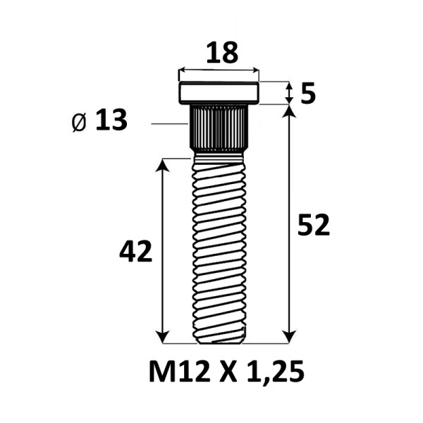 Iepresējama tapskrūve M12x1,25x52 mm Ø13