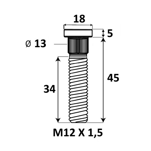 Iepresējama tapskrūve M12x1,5x45 mm Ø13