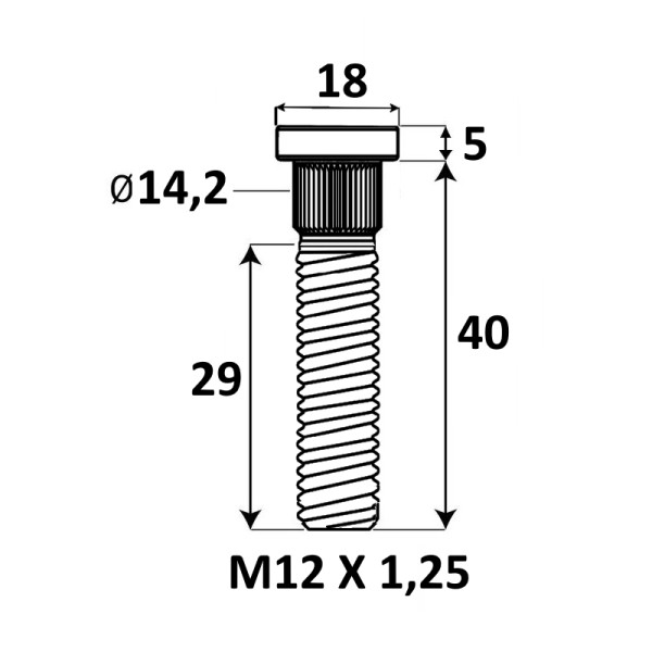 Iepresējama tapskrūve M12x1,25x40 mm Ø14,2