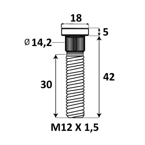 Iepresējama tapskrūve M12x1,5x42 mm Ø14,2