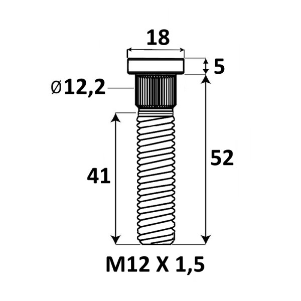 Iepresējama tapskrūve M12x1,5x52 mm Ø12,2